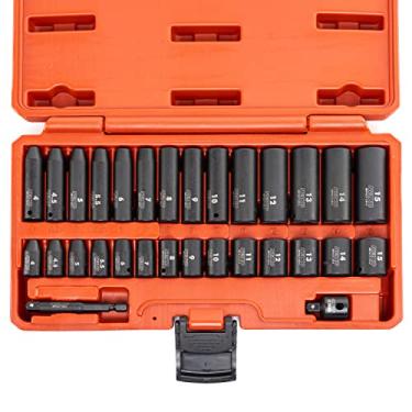 Imagem de NEIKO 02481A Conjunto de soquetes de impacto de 1/4", 30 peças, tamanhos métricos de 4 a 15 mm, soquetes profundos e rasos, aço cromo-vanádio, redutor de 3/8" a 1/4", adaptador de impacto de soquete
