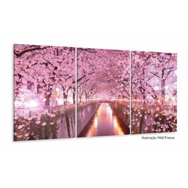 Imagem de Quadro Decorativo Rua Florida Rosa 3 peças 120x60