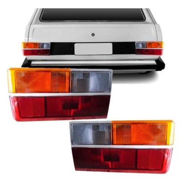 Imagem de Par Lanterna Traseira Gol Quadrado Bx Ar 1980 1981 1982 1983 1984 1985 1986 Tricolor com Friso Cromado