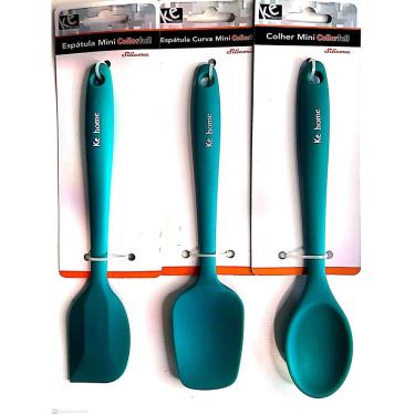 Imagem de Kit 3 Utensílios De Cozinha Silicone Azul Turquesa Mini 22Cm