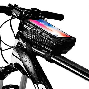 Imagem de AKT Bolsa de guidão de bicicleta com tela sensível ao toque Pacote de telefone móvel à prova de chuva MTB Bike Road Bike Road Bike Front Tube, Equipamento de bicicleta, Preto-Branco