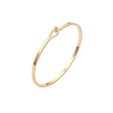 Imagem de Pulseira de gancho de punho fino em ouro 18 K personalizada com fecho aberto oval inspiração bracelete para mulheres e meninas