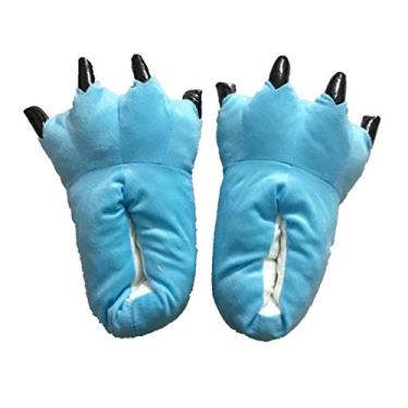 Imagem de FUNCOS Pantufas femininas de pelúcia quente para casa com pés de animal, Light Blue, 4-6 M US