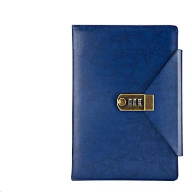 Imagem de Caderno de viagem A5 B5 A6 com cadeado de combinação Senha Agenda Diário Bloco de Notas Papelaria de Negócios Preto Vermelho Marrom Azul, B5 azul