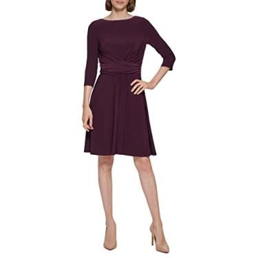 Imagem de Tommy Hilfiger Vestido de jérsei com manga 3/4 com detalhe rodado, Berinjela, 40