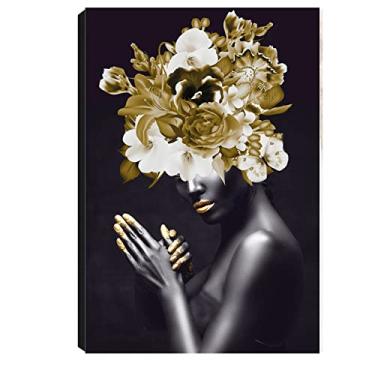 Imagem de Quadro Decorativo para Sala Quarto Escritorio 60x90cm Mulher Negra Flores II