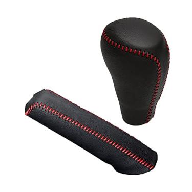 Imagem de Riloer Capa de botão de mudança de marcha de carro em couro legítimo, capa de freio de mão apta para T-oyota Corolla 2014-2018