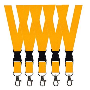 Imagem de Pacote com 5 cordões de segurança para pescoço, fivela destacável, modelo aprimorado, alça de liberação rápida, cordão para crachás de identidade, chave, telefones celulares masculinos, apitos USB, laranja e amarelo