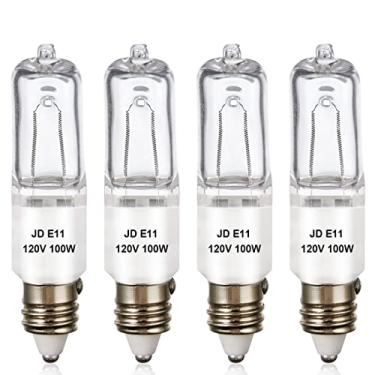 Imagem de XBOCMY Pacote com 4 lâmpadas de halogêneo JDE11 120V 100W 1600lm 2800K lâmpadas de halogêneo regulável T4 mini base de candelabro para lustres, ventilador de teto, candeeiros de mesa, iluminação de armário