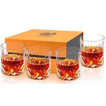 Imagem de Copo de uísque Crystall sem chumbo, conjunto de 4 copos de bourbon à moda antiga em caixa de presente, 283 g. Melhor copo de pedras baixas para beber uísque irlandês escocês, ajuste perfeito para