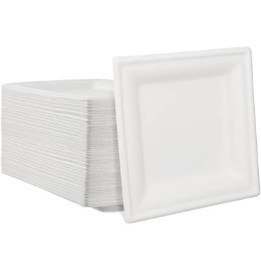 Imagem de Hotop Pacote com 200 pratos descartáveis para aperitivos quadrados de 15 x 15 cm, pequenos pratos seguros de papel de casamento para recepção de casamento, festa, jantar, bolo, restaurante