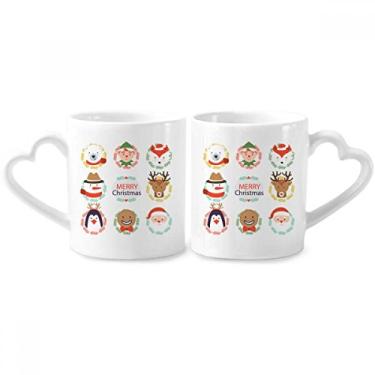 Imagem de Conjunto de canecas de porcelana para casais, festivais de boneco de neve de Natal com alça de coração