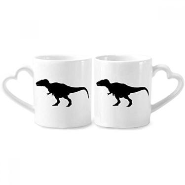 Imagem de Conjunto de canecas de porcelana para casais, contorno encaracolado com ossos de dinossauro, coração