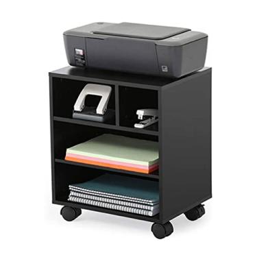 Imagem de KIZQYN Suporte de impressora móvel de 2 camadas impressora sob a mesa/suporte de fax rack de armazenamento carrinho de trabalho com rodas multiuso design de fácil manutenção impressora de mesa preta (tamanho: 50x30x55cn)