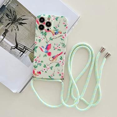 Imagem de Colar Crossbody Cordão Flores Capa de Telefone Para iPhone 13 11 12 Pro XS Max X XR 7 8 Plus SE3 Pássaros Floral Colorido Capa Macia, A05, Para iPhone 11 Pro Max