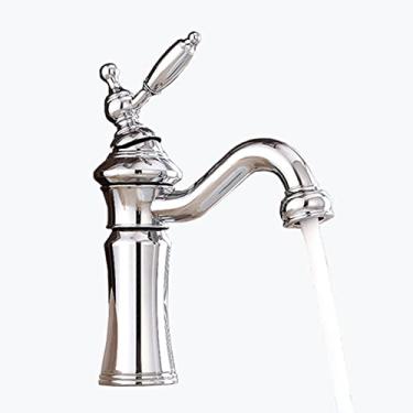 Imagem de LIDON Torneira preta banheiro preto único furo torneira do banheiro torneira da pia preta banheiro 1 furo torneira do lavatório preto torneira da pia do banheiro furo único torneira da bacia de latão, preto (cor: cromado)