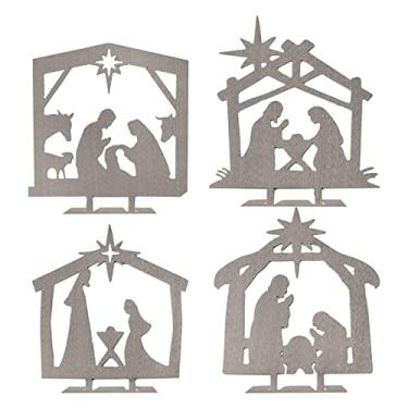 Imagem de Placa de Metal para Presépio de Natal | Placa de Mesa Decoração de Presépio de Aço Inoxidável | Placas de mesa de metal para presépio da sagrada família, peça central de decoração de natal Ngumms