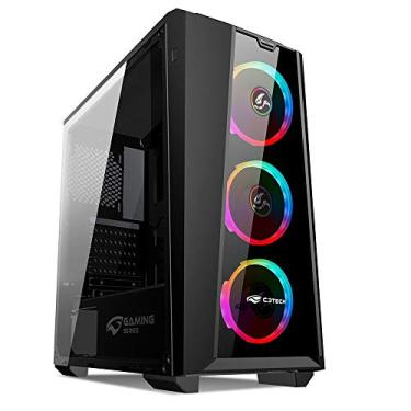 Imagem de Gabinete C3Tech Preto MT-G800BK Gaming Mid Tower - Gabinete Compatível com Placas Mães Micro ATX/Full ATX/ITX/ATX 2USB 2.0 1 USB3.0 HD Áudio 3Fans LED RGB Lateral Acrílico ScrewLess