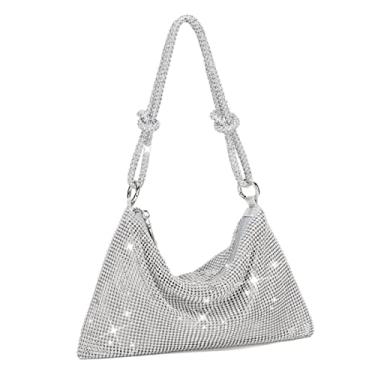 Imagem de YIKOEE Bolsa clutch de cristal para noite com strass com glitter, Prata