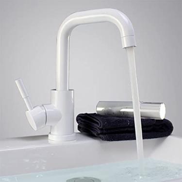 Imagem de Torneira para lavatório de banheiro de aço inoxidável Lavagem a frio quente Misturador Torneira de guindaste Rotação Torneiras de pia Manípulo único, branco B