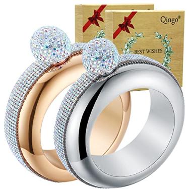 Imagem de Qingo Conjunto criativo de aço inoxidável 304 e funil de quadril para mulheres 99 g 2 peças Crystal Surround (prata + ouro rosa)
