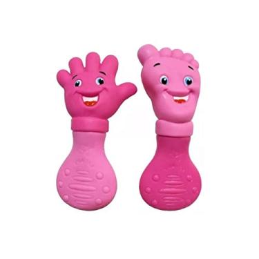 Imagem de Kit Mordedor Bebe Anti Stress Gengiva Mãozinha + Pezinho - imports - Silicone - Kit de Mordedores para Bebês - Rosa