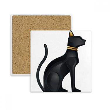 Imagem de Antigo Egito Abstrato Padrão Gato Preto Quadrado Porta-copos Porta-copos Caneca Suporte Subplaca Pedra de Isolamento