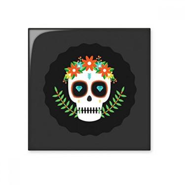 Imagem de Azulejo de cerâmica brilhante Crânios do México Dia dos Mortos Pedra adornada tijolo vitrificado