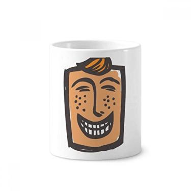 Imagem de Laugh Abstract Face Sketch Happy Toothbrush Suporte para caneta de cerâmica com suporte para lápis, Porta Escova de Dente