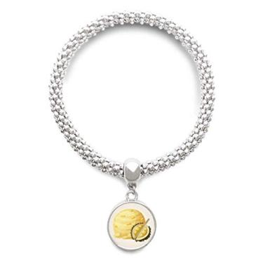 Imagem de DIYthinker Pulseira de prata com pingente de bola de sorvete Durian amarela com pingente de corrente ajustável