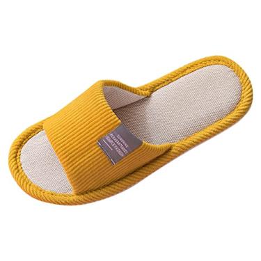 Imagem de Sandálias femininas respiráveis de bico aberto para quarto interno sapatos femininos de casa primavera outono calçados femininos unissex amantes sapatos baixos (amarelo, 37)
