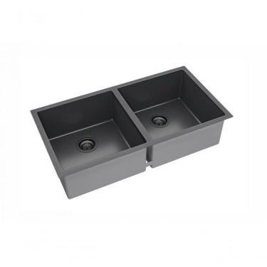 Imagem de Cuba Dupla De Embutir Com Válvula Primaccore Pvd Nano Black - Debacco