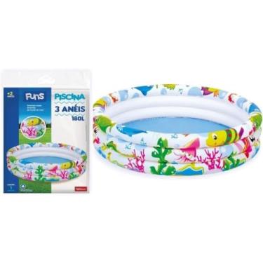 Imagem de Piscina Inflável 100 Litros 3 Anéis Fundo Do Mar Infantil Redonda Divertida Verão Criança Sol Calor Férias Viagem