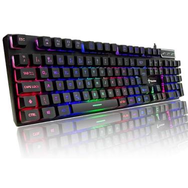 Imagem de Teclado Gamer Semi Mecânico Usb Rgb Compatível Pc Computador Videogame Cor Preto E Branco - Titorion TE001
