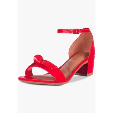 Imagem de Sandália Feminina Salto Quadrado Grosso Bloco Baixo Laço Nó Verniz Confortável Sapato Festa elegante Vermelho  feminino