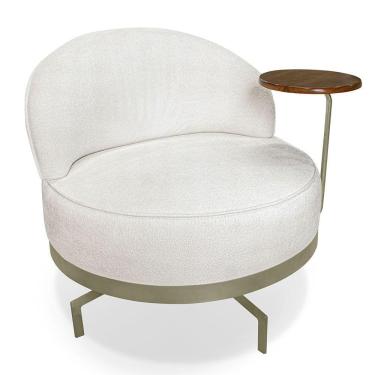 Imagem de Poltrona Decorativa Andromeda Linho Bouclê Bege Pérola Base Giratória de Ferro - Pallazio