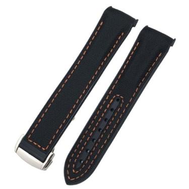 Imagem de DFAMIN Pulseira de relógio de silicone de nylon de alta densidade para Omega GMT Planet Ocean Seamaster Diver 300 extremidade curva 19mm 20mm 21mm 22mm pulseira de relógio laranja (cor: linha laranja