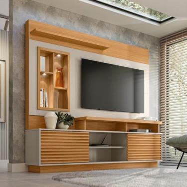 Imagem de Linea Brasil Estante Home para TV até 60 Polegadas Eldorado 2.0 Nature/off White - 1 Prateleira - Moderno - Prateleira de Suporte para TV - 204 cm x 49 cm x 16.2 cm