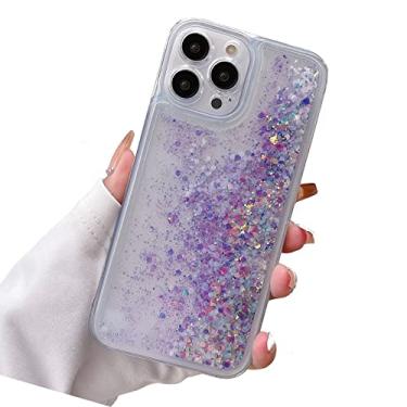 Imagem de Rnrieyta Capa traseira de areia movediça com efeito luminoso para iPhone 14 Pro Max, Noctilucente brilha no escuro fluindo glitter brilho líquido transparente