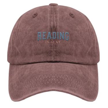 Imagem de Boné de beisebol Reading is Sexy Trucker Hat para adolescentes retrô bordado snapback, Vinho tinto, Tamanho Único