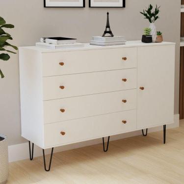 Imagem de Cômoda 1 Porta 4 Gavetas Larissa Branco Fosco