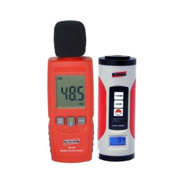 Imagem de Kit Decibelímetro Digital Sonoro 30 A 130Db Microfone Alarme Máx Mín Dec-350 Portátil Calibrador Cal-5000 Certificado