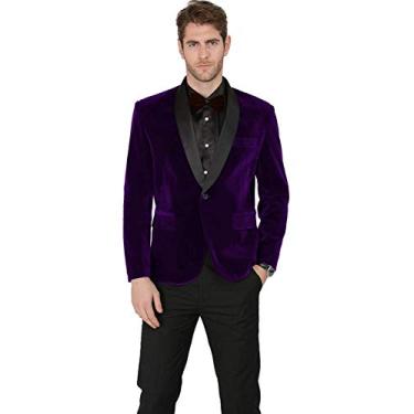 Imagem de Sxfashbrd Blazer masculino de veludo slim fit jaquetas smoking gótico steampunk vitoriano casaco casaco terno para homens, Roxo/A, XG