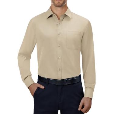 Imagem de Alimens & Gentle Camisas sociais masculinas 4-Way stretch manga longa abotoado camisas masculinas casuais formais sólidas, Caqui, GG