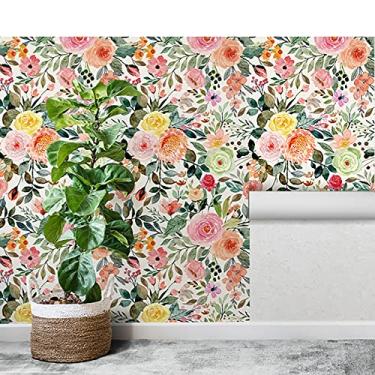 Imagem de ZLEYECZ Papel de parede floral descasque e cole Dark Farm Floral Stick Papel de parede de vinil Papel de parede de flores para armário de cozinha adequado para locatários (L25,25 m* L 17,72 cm)
