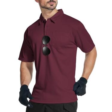 Imagem de WENTTUO Camisas polo masculinas manga curta verão absorção de umidade desempenho atlético golfe camisas masculinas com bolso, 3494-vinho tinto, 3G