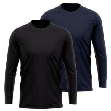 Imagem de Kit 2 Camisetas Manga Longa Masculina Dry Proteção UV Básica Lisa Academia Treino Fitness-Masculino