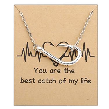 Imagem de Presente para amantes da pesca Catch of My Life, colar de anzol, presentes de pescador, presente de pesca, 3.7 cm * 1.7 cm (1.46 inch * 0.67 inch), 46 + 5 cm, Liga de aço, Sem Pedra Preciosa