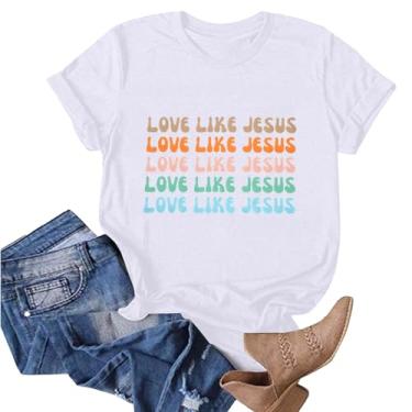Imagem de Camiseta feminina Love Her Mama Jesus Love You, camisetas femininas modernas, camisetas inspiradoras grandes, 06 - Branco, GG