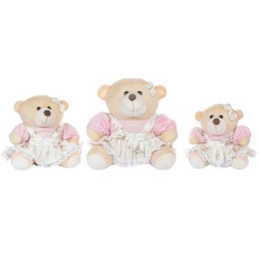 Imagem de Trio De Ursos PMG Para Nicho Decoração Menina Jardineira Floral Bebê Baby Decoração Quarto Festa Pelúcia Presente